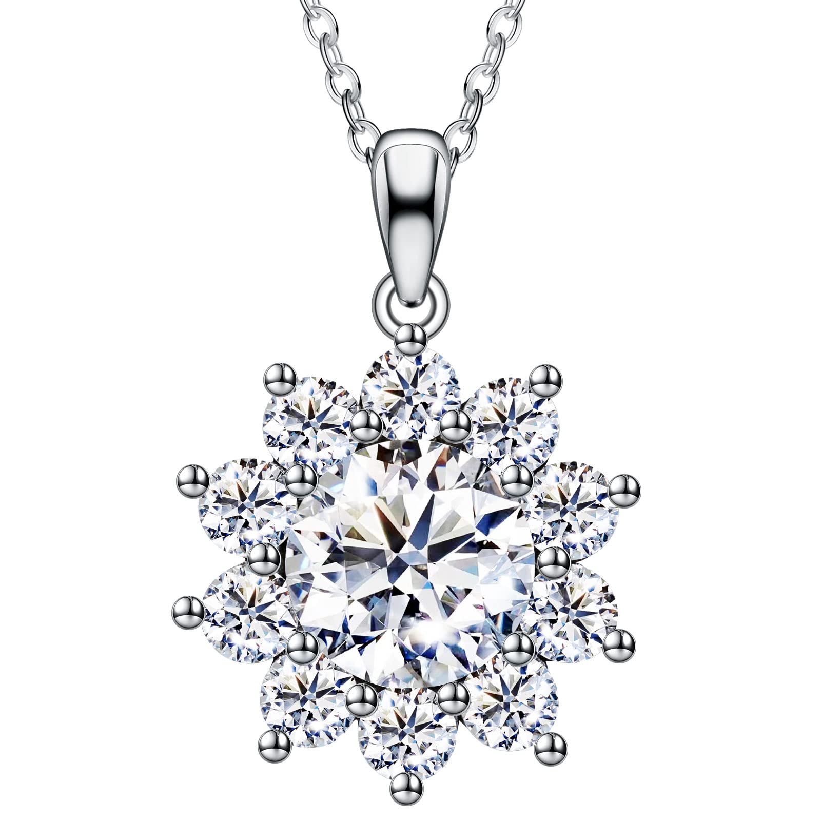 CNUGGCH Diamond Pendant Necklaces for Women, Anniversary Birthday Gifts for Wife Soulmate, Jewelry Gift for Women Mom Girlfriend Girls Her, Moissanite Necklace 1Ct-3Ct Sunflower Style (3CT)