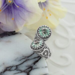 925 Sterling Silver Filigree Art Women Bypass Cocktail Ring, Gift Packed (Prasiolite, 11)