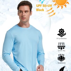 TELALEO UPF 50+ Men's Fishing Shirts Lightweight Quick Dry Long Sleeve Rash Guard Shirt Sun Protection Hiking Sports White/Blue S