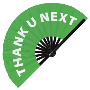 thank u next hand fan foldable bamboo circuit hand fan funny gag slang words expressions statement gifts festival accessories rave handheld circuit event fan clack fans (green)