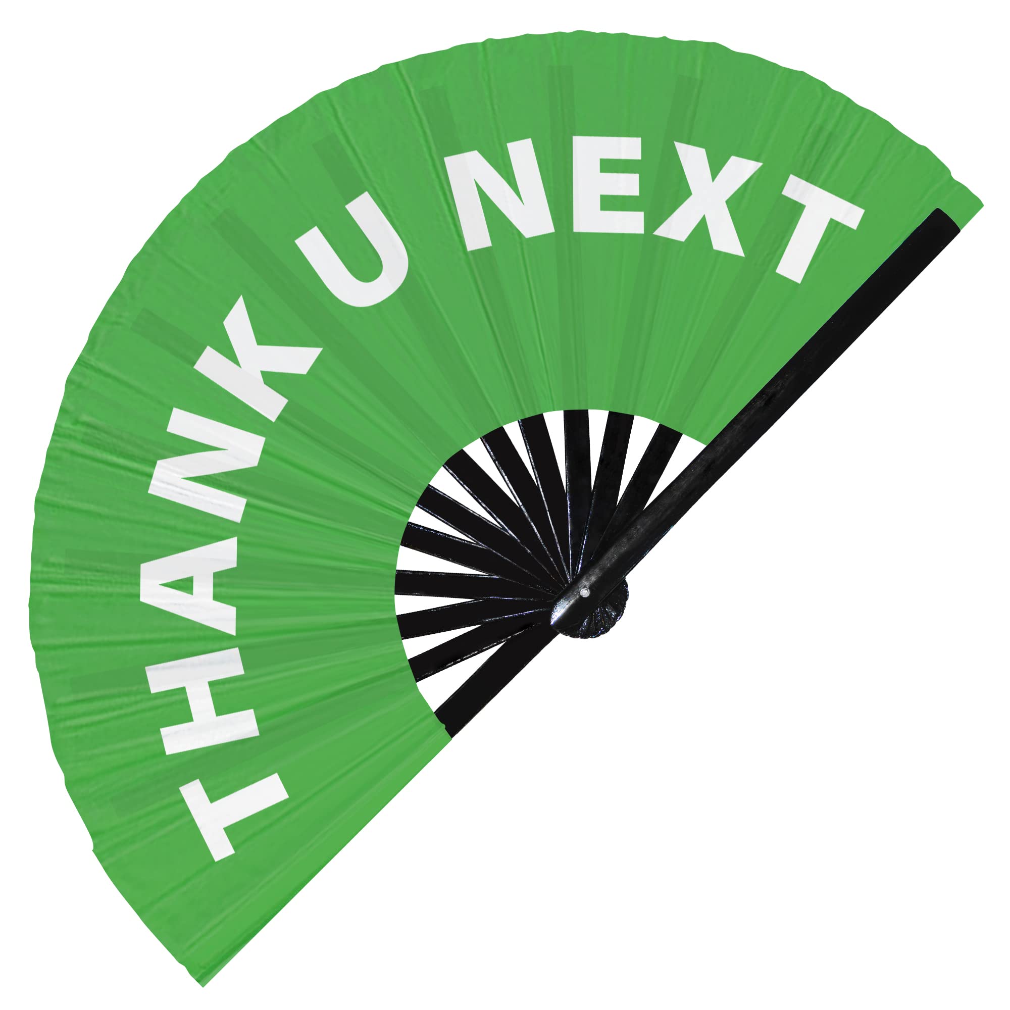 Thank U Next hand fan foldable bamboo circuit hand fan funny gag slang words expressions statement gifts Festival accessories Rave handheld Circuit event fan Clack fans (Green)