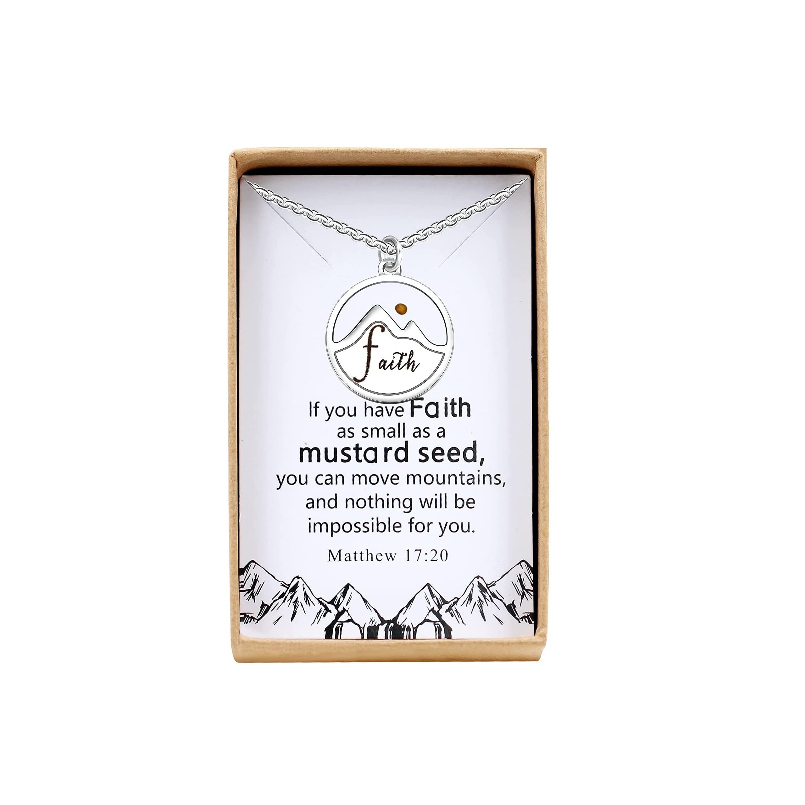 Uloveido Mustard Seed Mountain Necklace Stainless Steel Faith Pendant Inspirational Christian Baptism Religious Gift for Women Y2391