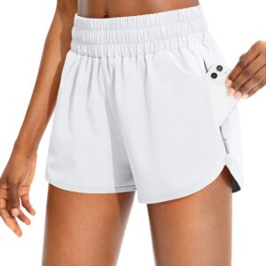 SANTINY Women's Running Shorts with Zip Pockets High Waisted Athletic Workout Gym Shorts for Women with Liner (A White_S)