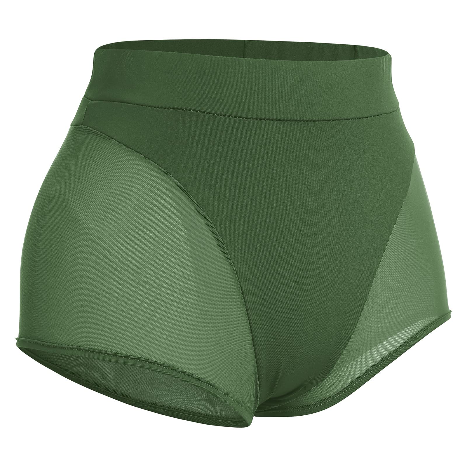 Women's High Waist Mesh Tulle Spliced Activewear Yoga Shorts Belly Dancewear Bottoms Rave Booty Shorts Mini Hot Pants Stage Nightclub Clubwear Army Green X-Large