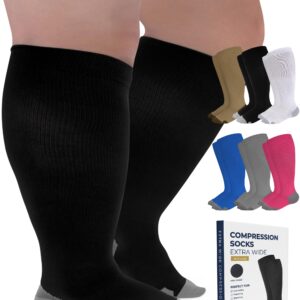 Pembrook Plus Size Compression Socks Wide Calf - Up to 6XL | Black Wide Calf Compression Socks Women Plus Size | Circulation Support Extra Wide Calf Compression Socks