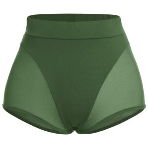 women's high waist mesh tulle spliced activewear yoga shorts belly dancewear bottoms rave booty shorts mini hot pants stage nightclub clubwear army green x-large