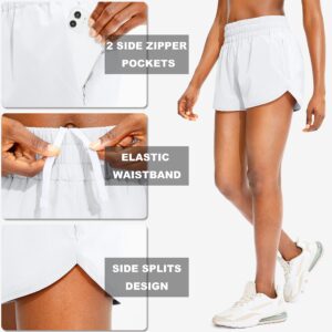 SANTINY Women's Running Shorts with Zip Pockets High Waisted Athletic Workout Gym Shorts for Women with Liner (A White_S)