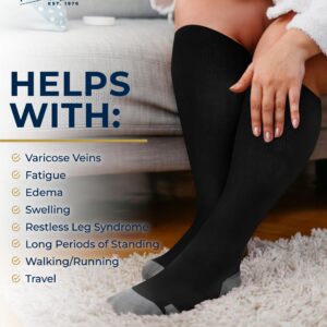 Pembrook Plus Size Compression Socks Wide Calf - Up to 6XL | Black Wide Calf Compression Socks Women Plus Size | Circulation Support Extra Wide Calf Compression Socks