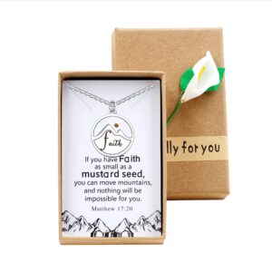 Uloveido Mustard Seed Mountain Necklace Stainless Steel Faith Pendant Inspirational Christian Baptism Religious Gift for Women Y2391