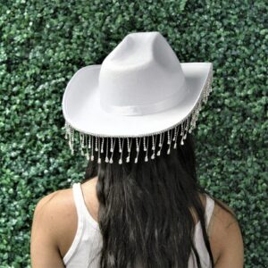 TiaoBug Womens White Bridal Western Cowboy Hat Diamond Fringe Cowgirl Novelty Funny Party White One Size