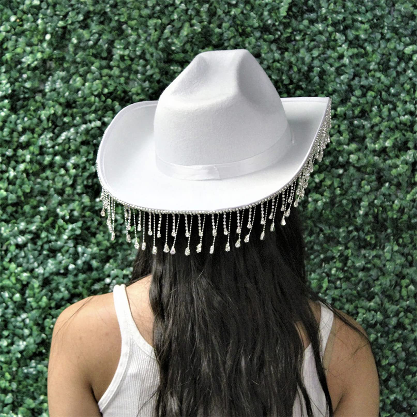 TiaoBug Womens White Bridal Western Cowboy Hat Diamond Fringe Cowgirl Novelty Funny Party White One Size