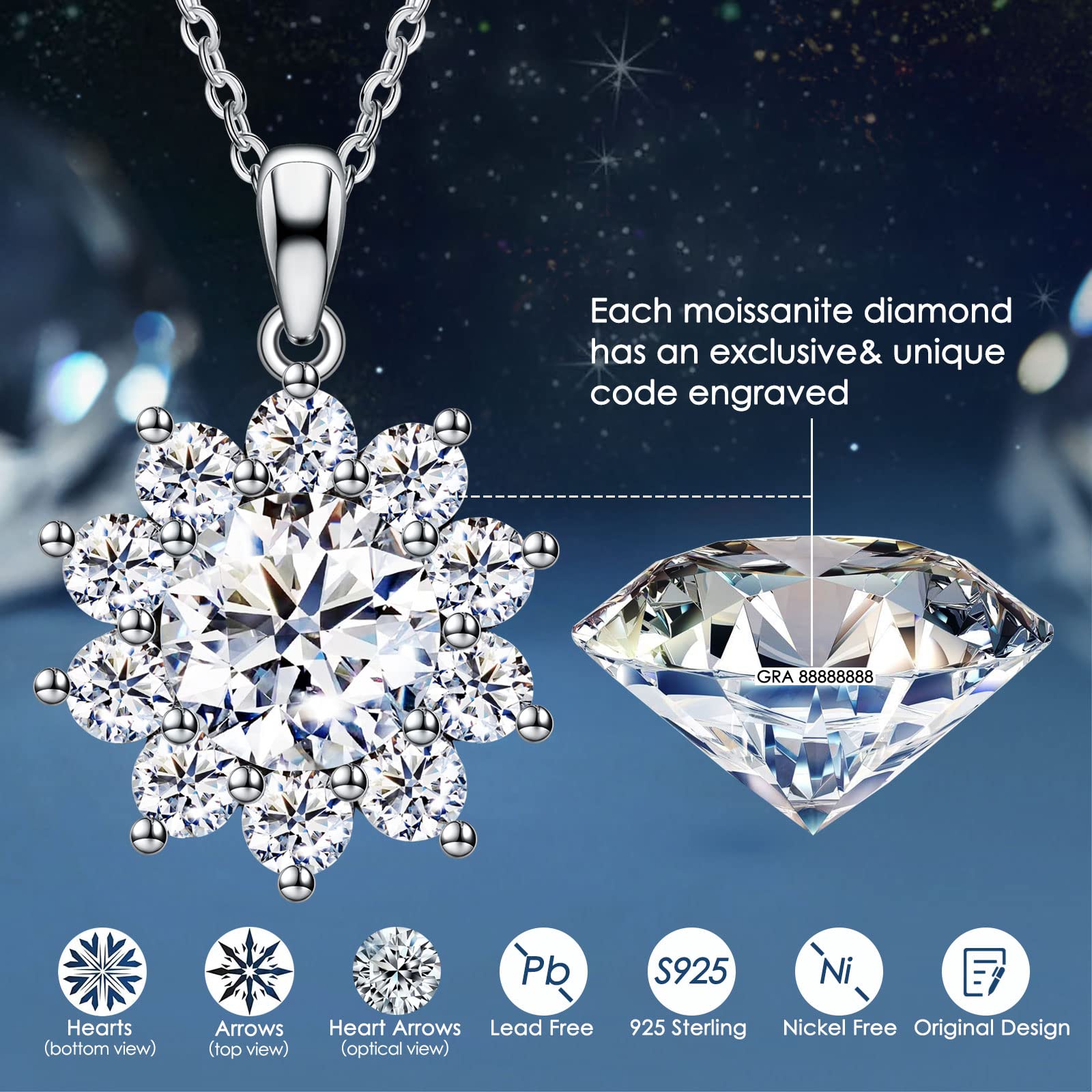 CNUGGCH Diamond Pendant Necklaces for Women, Anniversary Birthday Gifts for Wife Soulmate, Jewelry Gift for Women Mom Girlfriend Girls Her, Moissanite Necklace 1Ct-3Ct Sunflower Style (3CT)