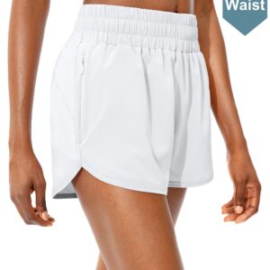 SANTINY Women's Running Shorts with Zip Pockets High Waisted Athletic Workout Gym Shorts for Women with Liner (A White_S)