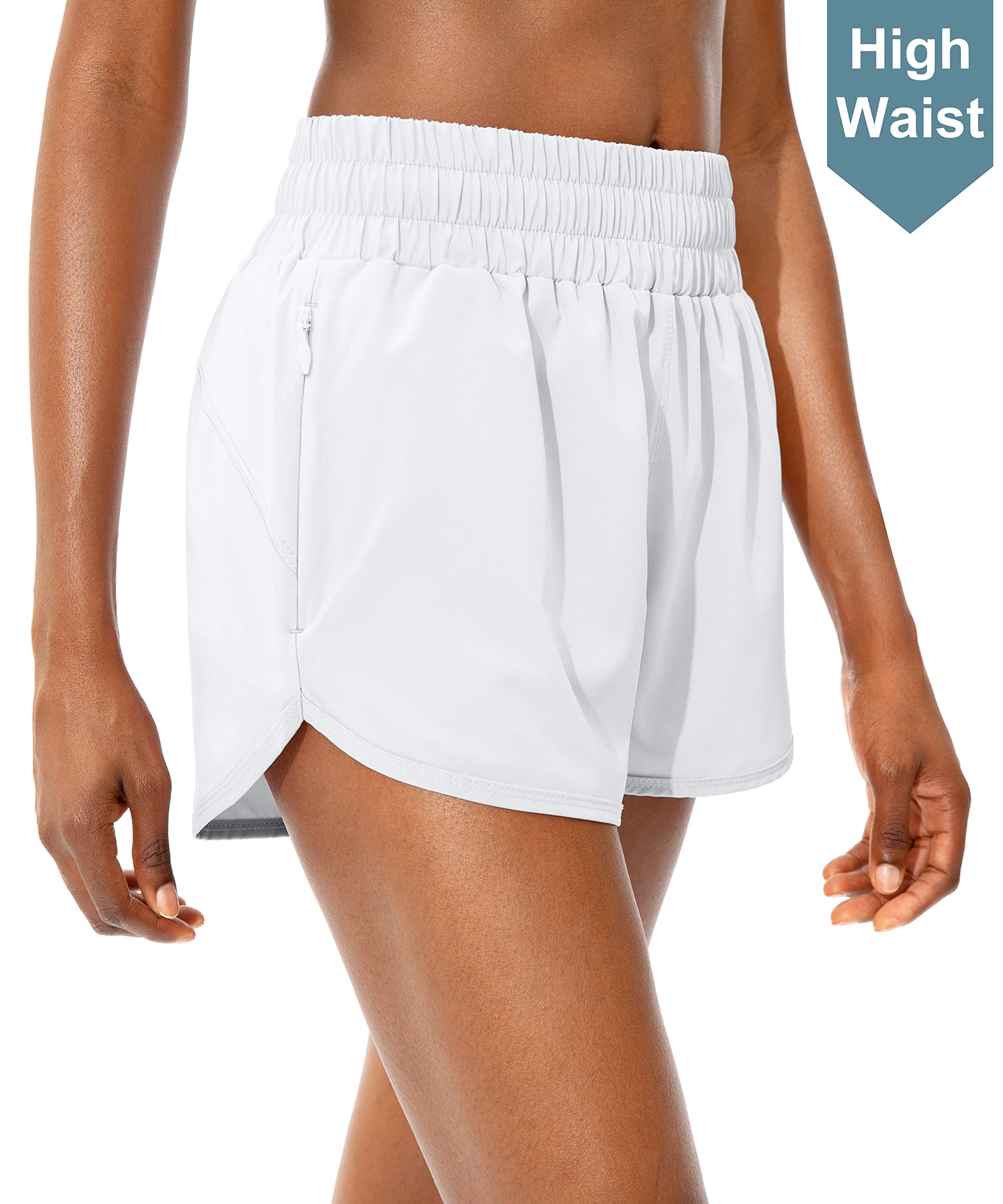 SANTINY Women's Running Shorts with Zip Pockets High Waisted Athletic Workout Gym Shorts for Women with Liner (A White_S)