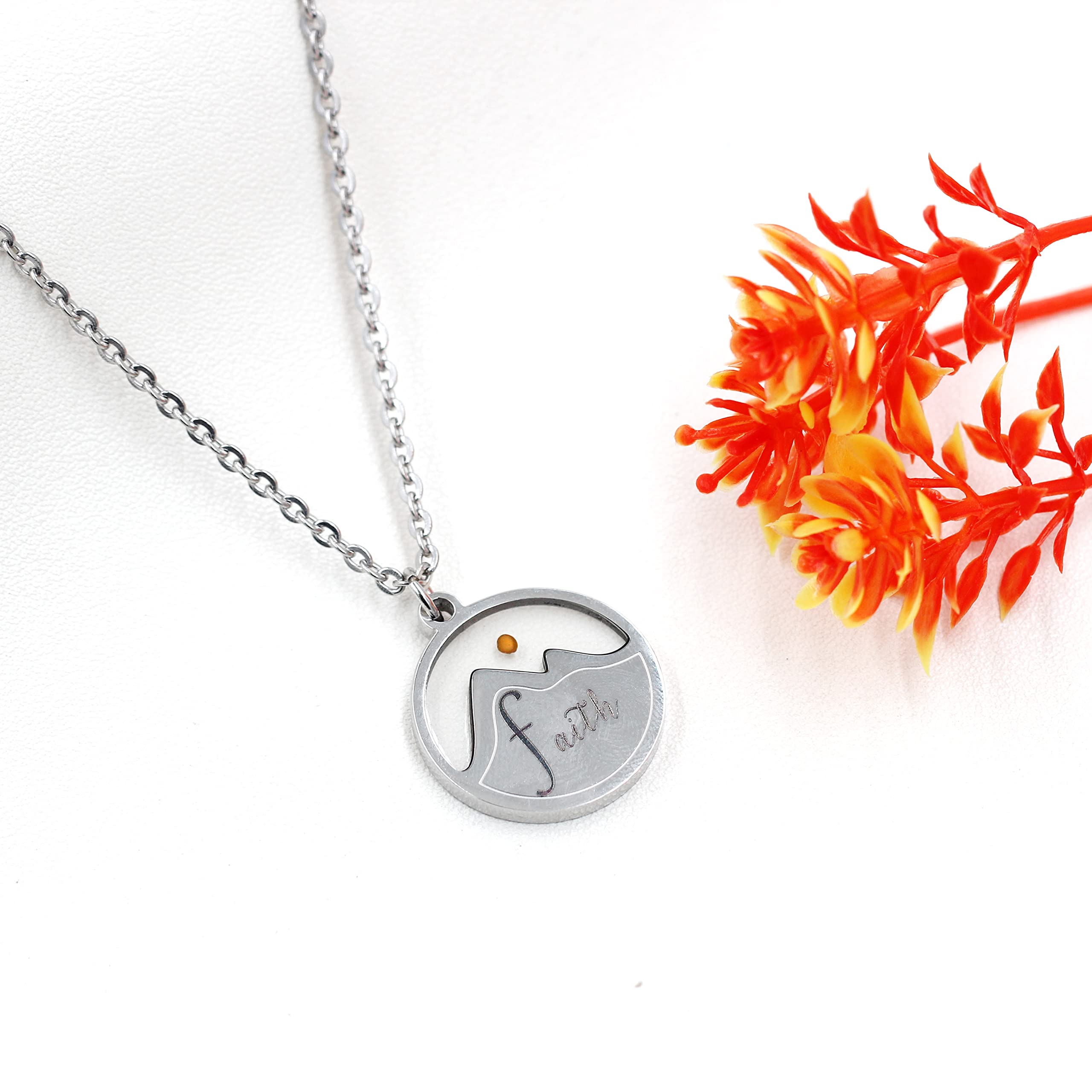 Uloveido Mustard Seed Mountain Necklace Stainless Steel Faith Pendant Inspirational Christian Baptism Religious Gift for Women Y2391