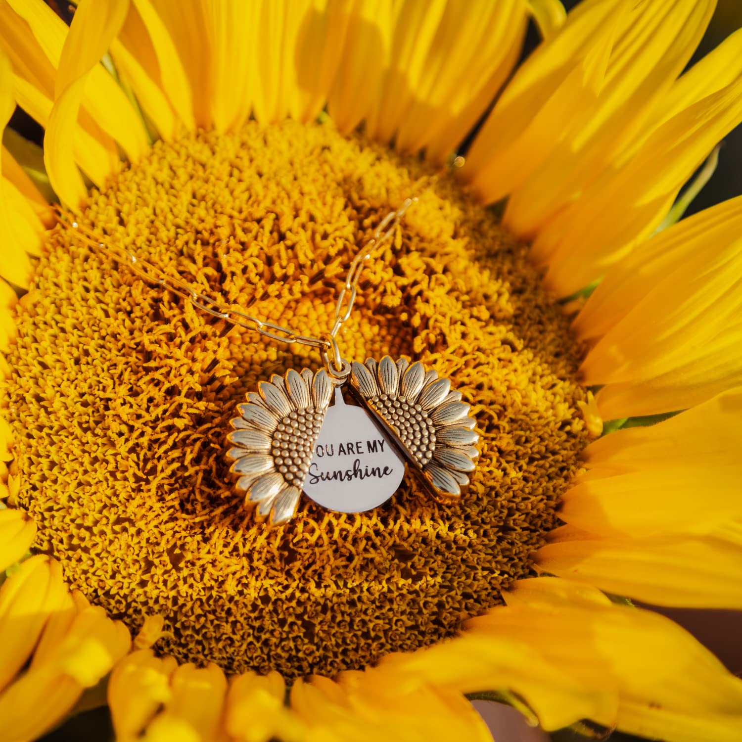 Suavell You Are My Sunshine - Sunflower Necklace Locket for Women. 18K Gold Plated Pendant with Engraved Hidden Message – Gifts for Women, Mom, Mother, Daughter, Sister.