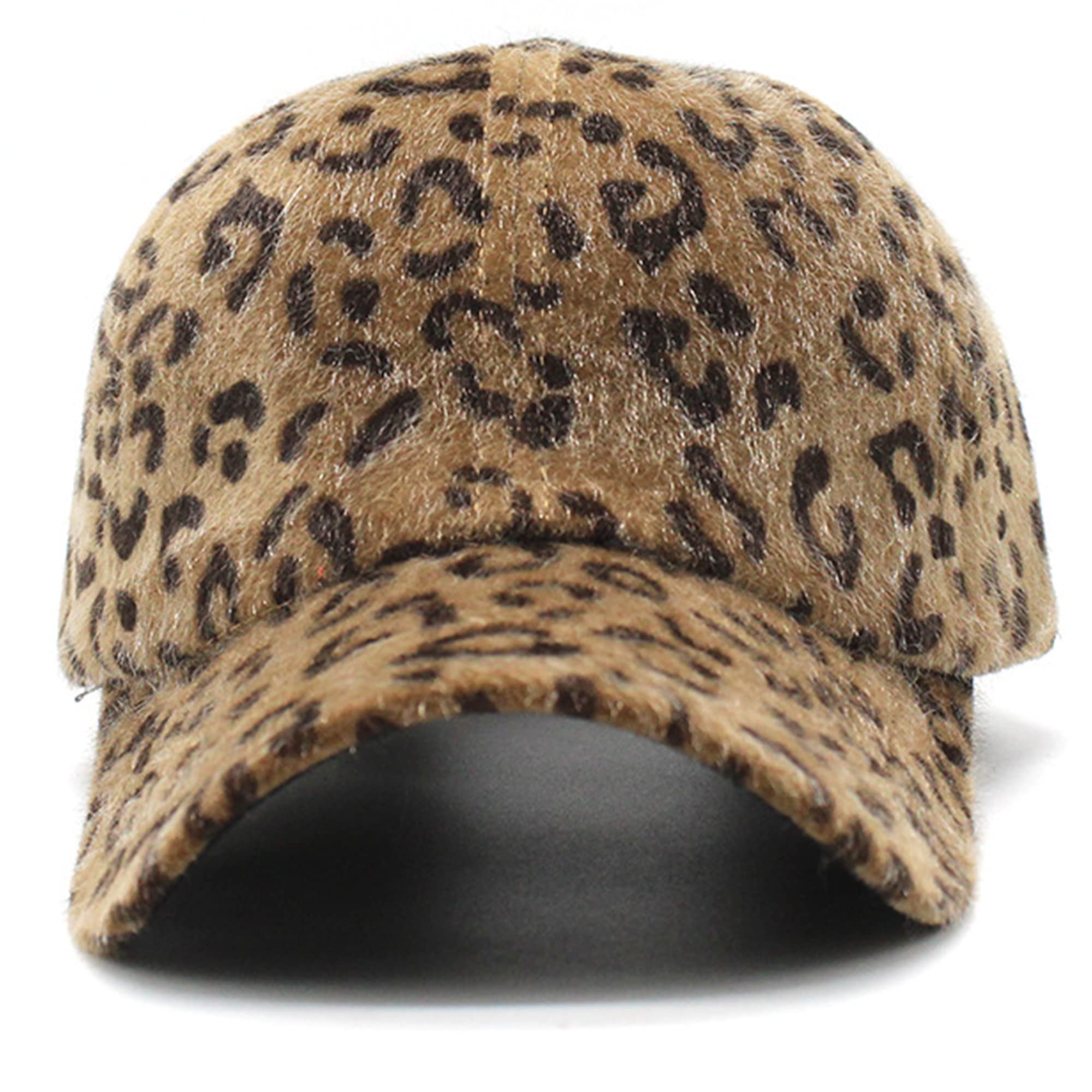 Warm Plush Leopard Baseball Cap for Womens Men Winter Fashion Ponytail Baseball Hat 20-23.5" for One Size