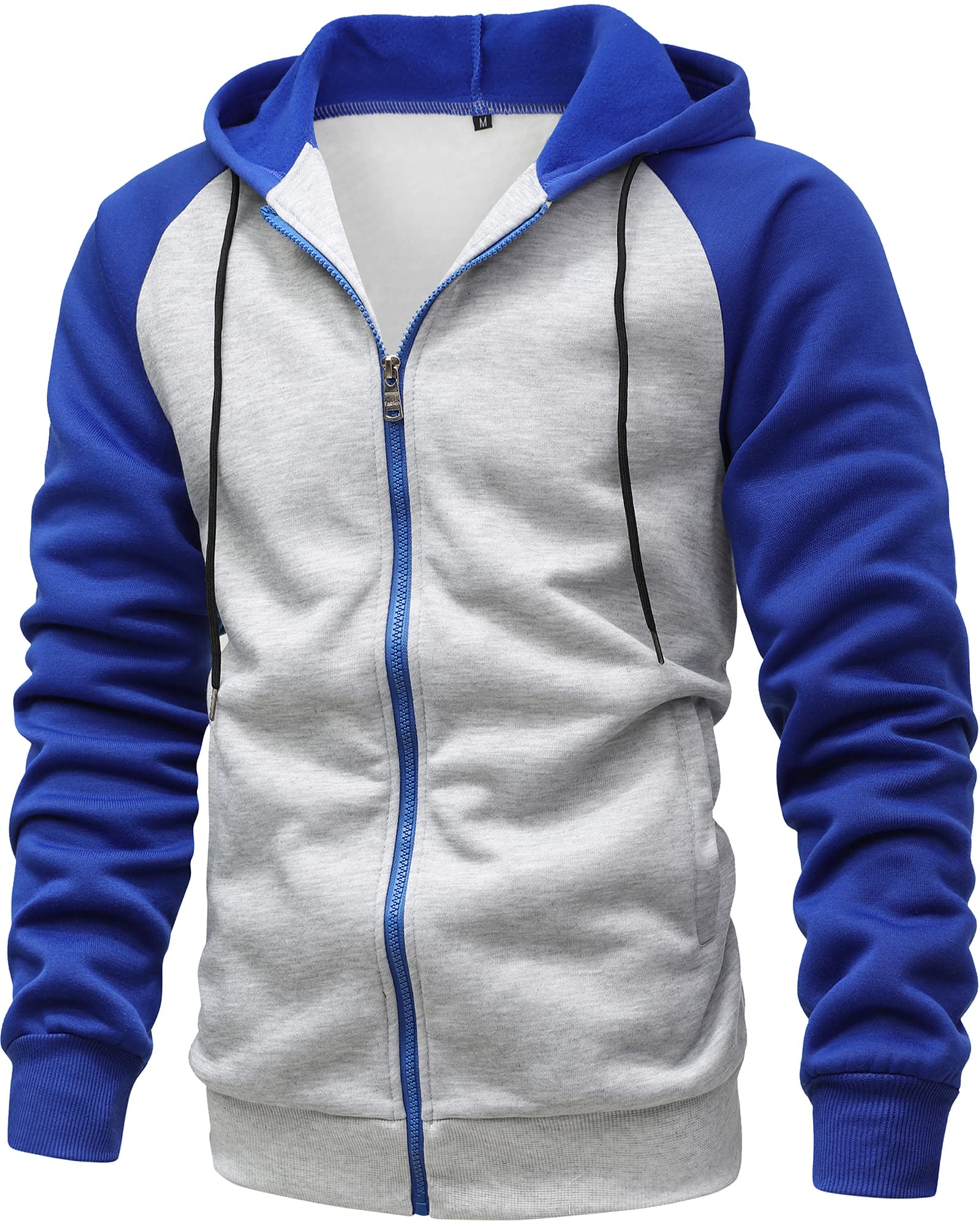 GXAMOY Men's Novelty Color Block Pullover Fleece Hoodie Casual Hooded Sweatshirts Full Zip Jacket with Pocket Sky Blue Gray(A06) M