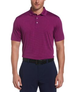 pga tour men's short sleeve single feeder stripe polo shirt, grape juice, x-large