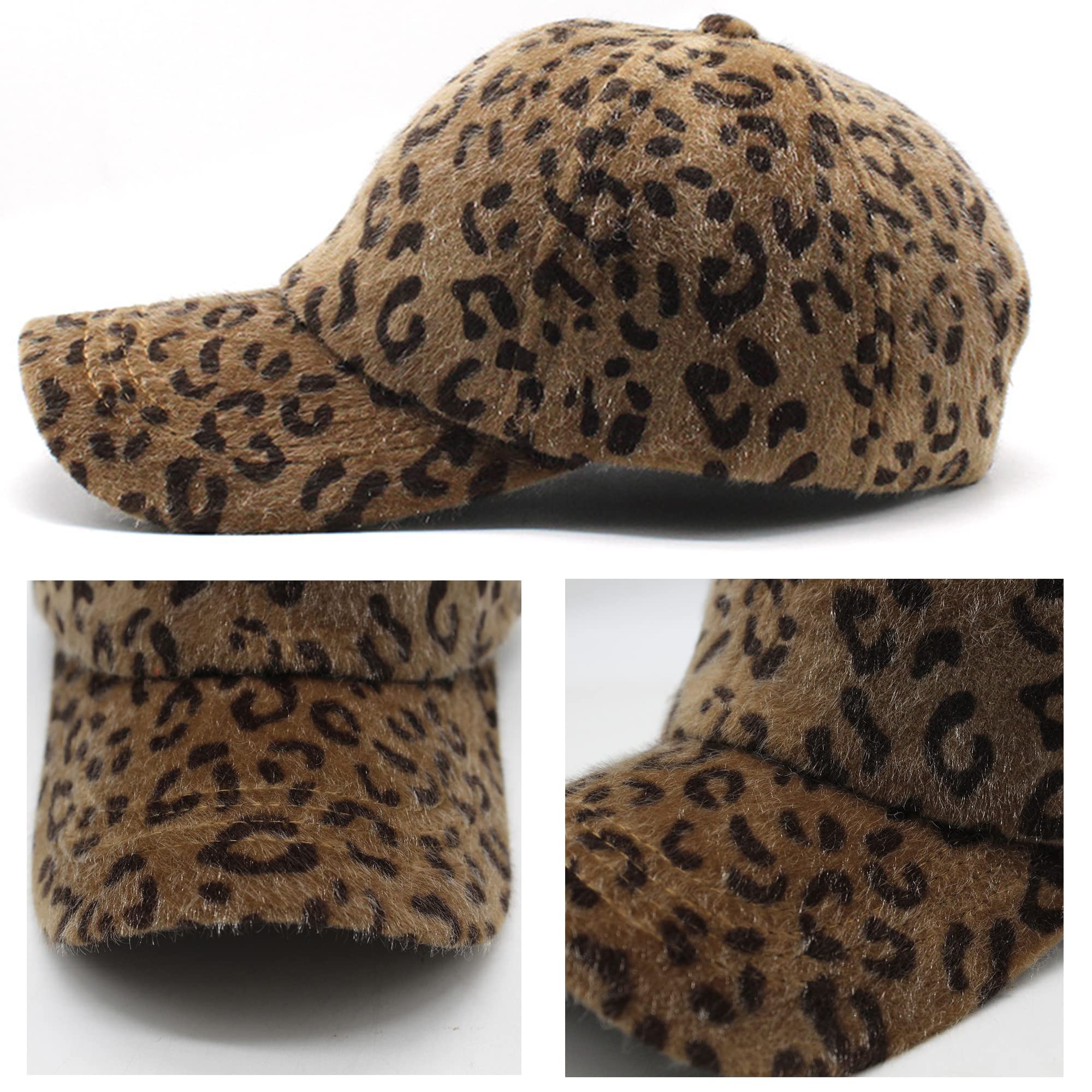 Warm Plush Leopard Baseball Cap for Womens Men Winter Fashion Ponytail Baseball Hat 20-23.5" for One Size