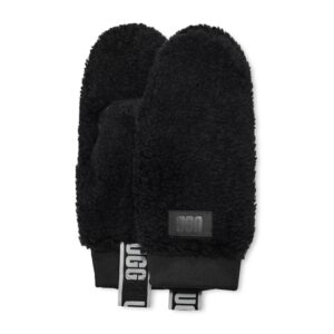 ugg women's sherpa mitten w logo tape, black, small/medium