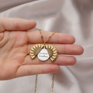 Suavell You Are My Sunshine - Sunflower Necklace Locket for Women. 18K Gold Plated Pendant with Engraved Hidden Message – Gifts for Women, Mom, Mother, Daughter, Sister.