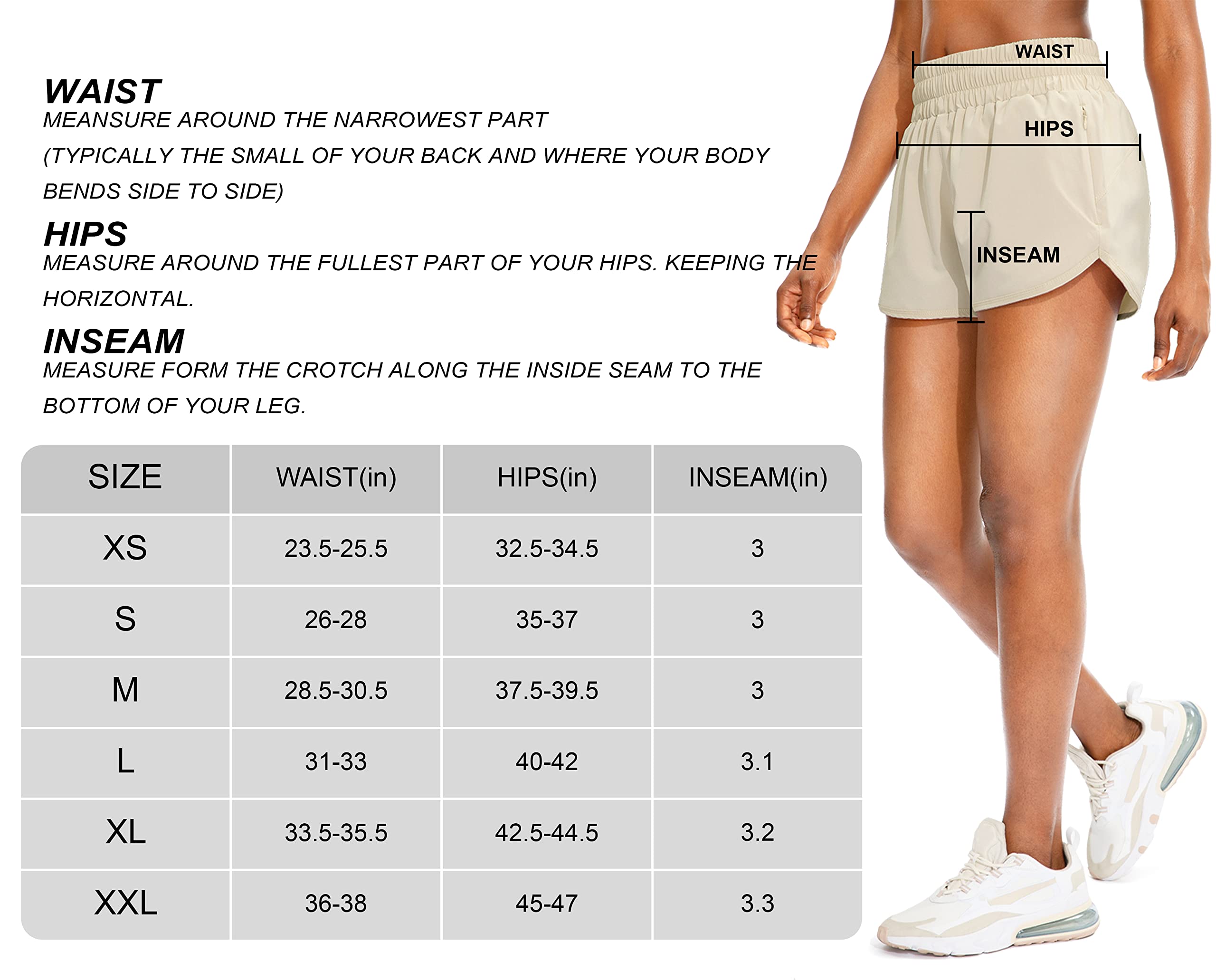 SANTINY Women's Running Shorts with Zip Pockets High Waisted Athletic Workout Gym Shorts for Women with Liner (A White_S)