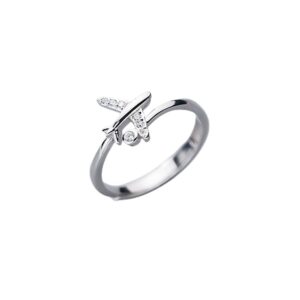 CZ Airplane 925 Sterling Silver Statement Ring for Women Girls Adjustable Expandable Open Wrap Finger Rings Comfort Fit Dainty Cute Dainty Airline Flight Jewelry Gift Souvenir