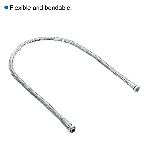 PATIKIL 23.6" Universal Gooseneck Hose, M10/M8 Fine Thread 8mm Metal Bendable Hose Flexible Arm Gooseneck Tube Extension for Multifunction DIY, Silver Tone