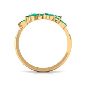 Rosec Jewels Natural Nature Inspired Ring, AAA Quality, Emerald Diamond Anniversary Ring, May Birthstone Ring (Ready to Gift), 14K Yellow Gold, Size:US 7.00