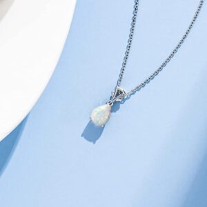 FANCIME Opal Necklace 14K Solid White Gold Teardrop Pendant Necklace October Birthstone Birthday Gifts for Mom Women