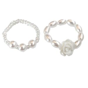 larvovue 2 pcs white pearl flower adjustable rings for women and handmade stacking stackable beaded rings