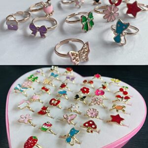 monochef 36pcs Little Girl Jewel Rings in Box Adjustable No Duplication Children Girls Kids Pretend Play Costume Princess Dress Up Jewelry Rings Party Favors Toys Gifts for Girls