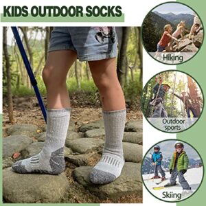 Sandsuced Kids Merino Wool Hiking Socks Girls Boys Winter Thermal Warm Cozy Boot Thick Cushion Gift Stocking Stuffers Socks 4 Pairs(Grey,4-7 Years)