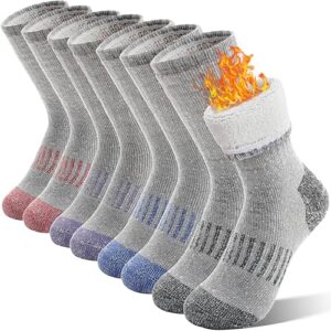 sandsuced kids merino wool hiking socks girls boys winter thermal warm cozy boot thick cushion gift stocking stuffers socks 4 pairs(purle/blue/red/grey,4-7 years)