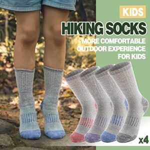 Sandsuced Kids Merino Wool Hiking Socks Girls Boys Winter Thermal Warm Cozy Boot Thick Cushion Gift Stocking Stuffers Socks 4 Pairs(Purle/Blue/Red/Grey,4-7 Years)