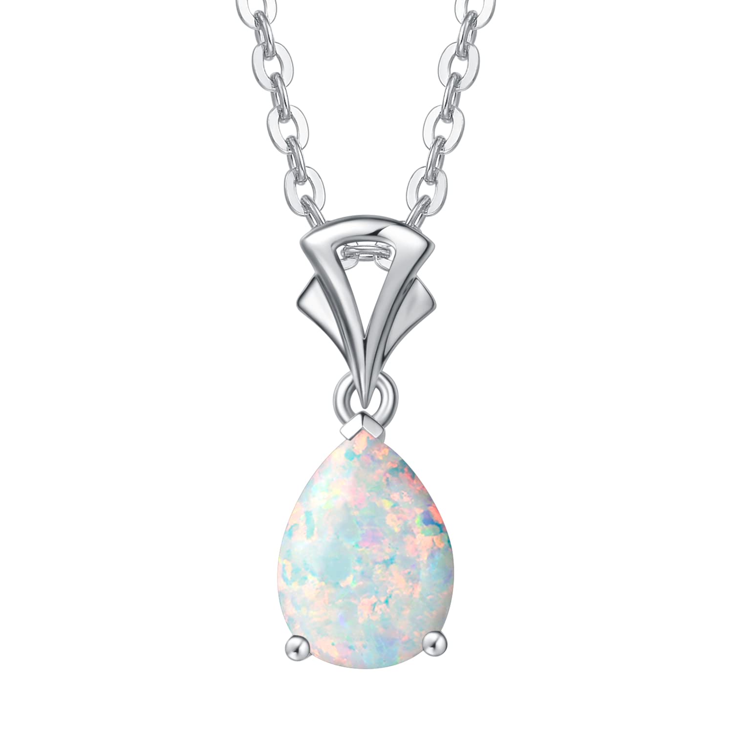 FANCIME Opal Necklace 14K Solid White Gold Teardrop Pendant Necklace October Birthstone Birthday Gifts for Mom Women