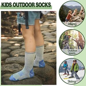 Sandsuced Kids Merino Wool Hiking Socks Girls Boys Winter Thermal Warm Cozy Boot Thick Cushion Gift Stocking Stuffers Socks 4 Pairs(Purle/Blue/Red/Grey,4-7 Years)