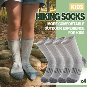 Sandsuced Kids Merino Wool Hiking Socks Girls Boys Winter Thermal Warm Cozy Boot Thick Cushion Gift Stocking Stuffers Socks 4 Pairs(Grey,4-7 Years)