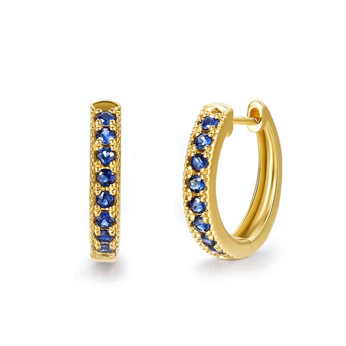 Carleen 14K Solid Yellow Gold Hoop Earrings 0.42cttw Genuine Sapphire Birthstone Earrings Huggie Cartilage Valentines Day Gifts Birthday Gifts for Women Fine Jewelry 1/2" (13mm)