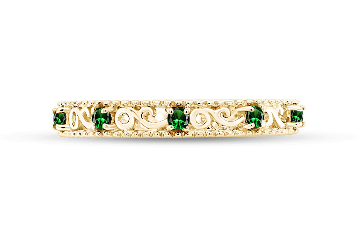 Jewel Zone US Round Cut Simulated Green Emerald Stackable Ring in 14K Yellow Gold Over Sterling Silver Ring Size-8.5