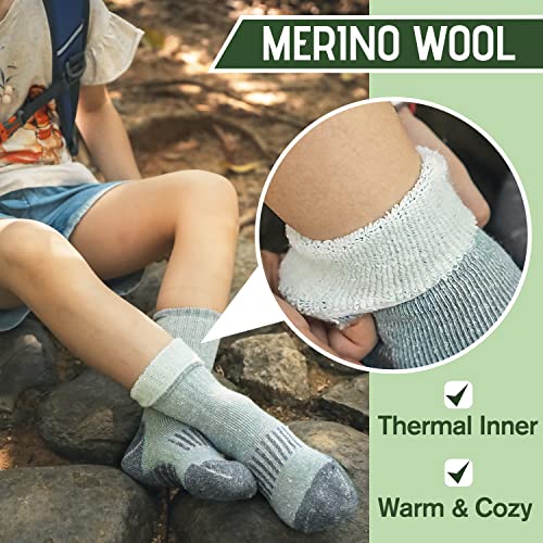 Sandsuced Kids Merino Wool Hiking Socks Girls Boys Winter Thermal Warm Cozy Boot Thick Cushion Gift Stocking Stuffers Socks 4 Pairs(Grey,4-7 Years)