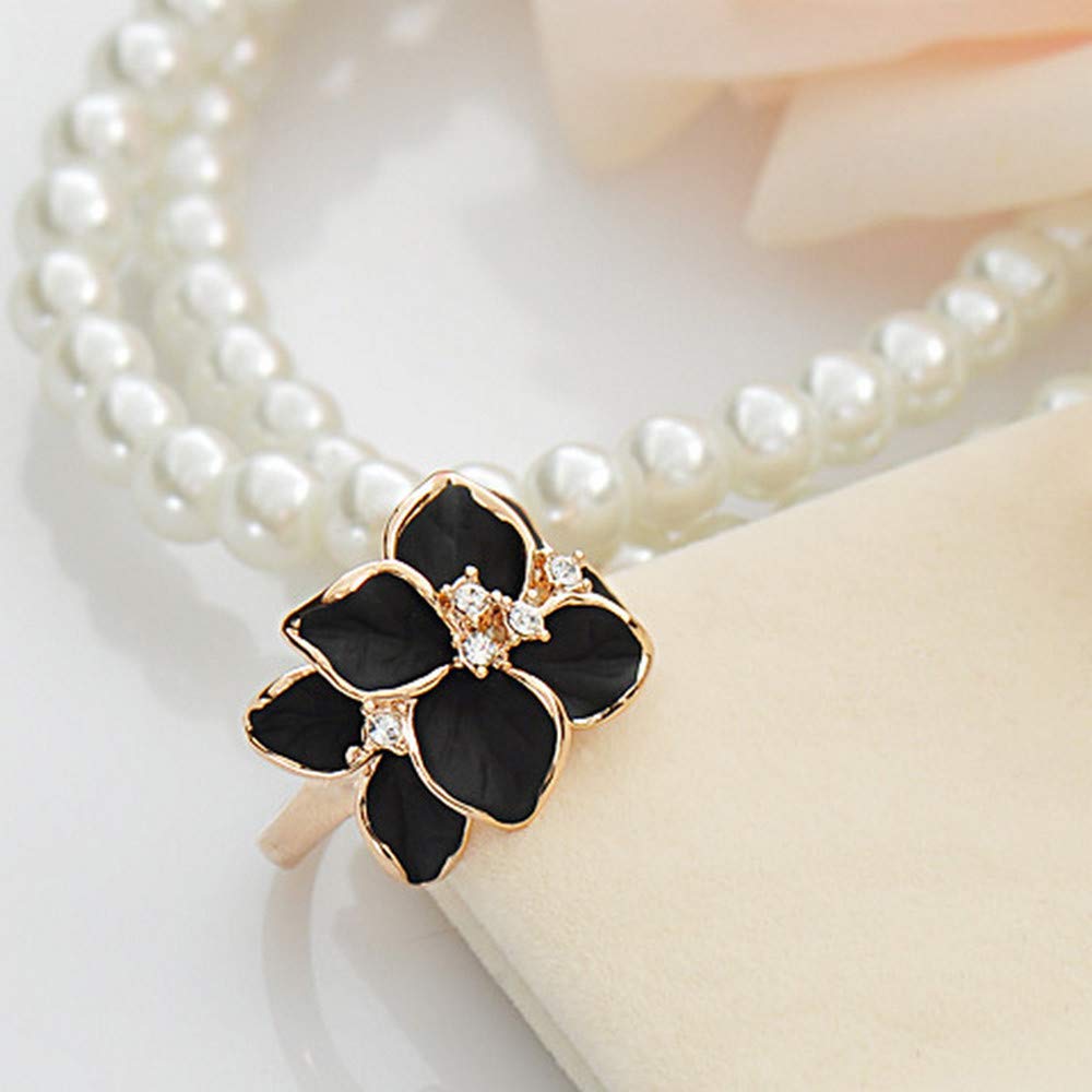 Engagement White Stud Flower Ring Pearl Design Circle Fashion Ring Rings Ring Set Under 10 Dollars (`-Black, One Size)