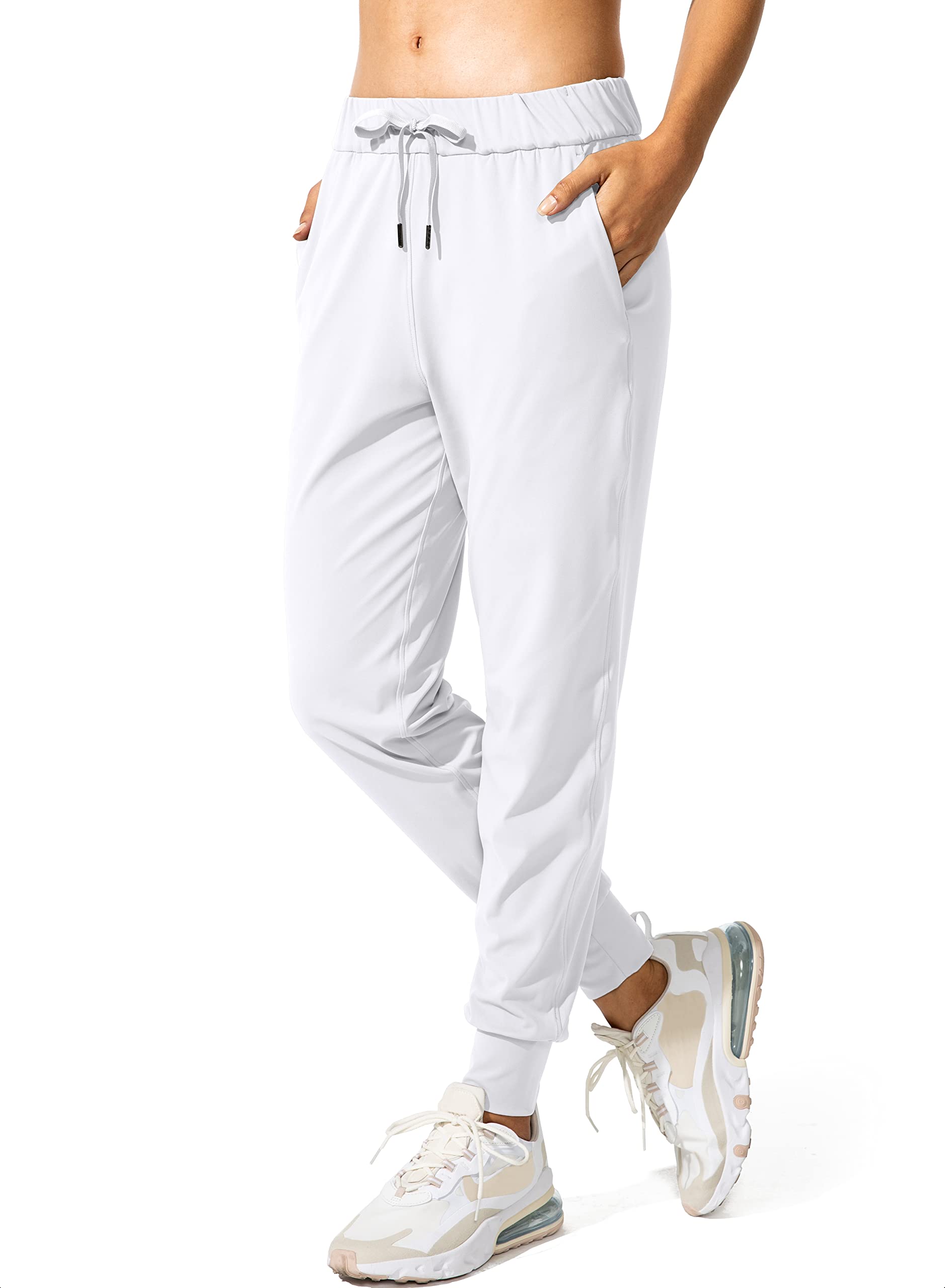 SANTINY Women's Joggers Pants Pockets Drawstring Running Sweatpants for Women Lounge Workout Jogging(White_L)