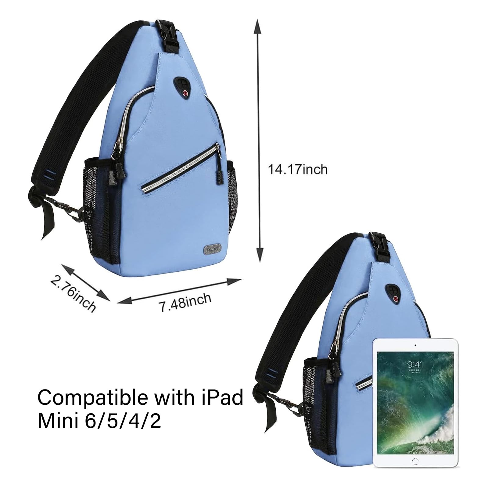 MOSISO Mini Sling Backpack,Small Hiking Daypack Travel Outdoor Casual Sports Bag, Air Blue