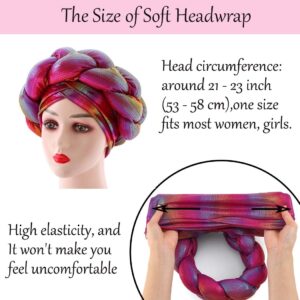 Woeoe Women African Turban Rose Red Braid Beanie Cap Headwear Pre-Tied Stretchy Twisted Head Turbans