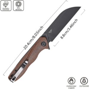 Sitivien ST103 Folding Knife, D2 Steel Blade,Micarta Handle EDC Tool Knife for Outdoor, Camping, Hunting, Survival(Brown)