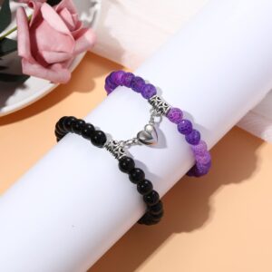 GIEIWIW Magnetic Bracelets for Couples Love Bracelets Distance Natural Beaded Bracelet Purple