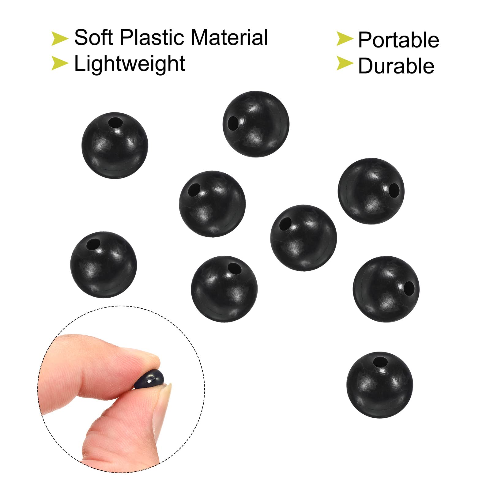 PATIKIL 7mm Fishing Beads, 200 Pieces Soft Plastic Fishing Bait Eggs Rig Bead Tackle Tool Round, Black