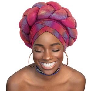 woeoe women african turban rose red braid beanie cap headwear pre-tied stretchy twisted head turbans